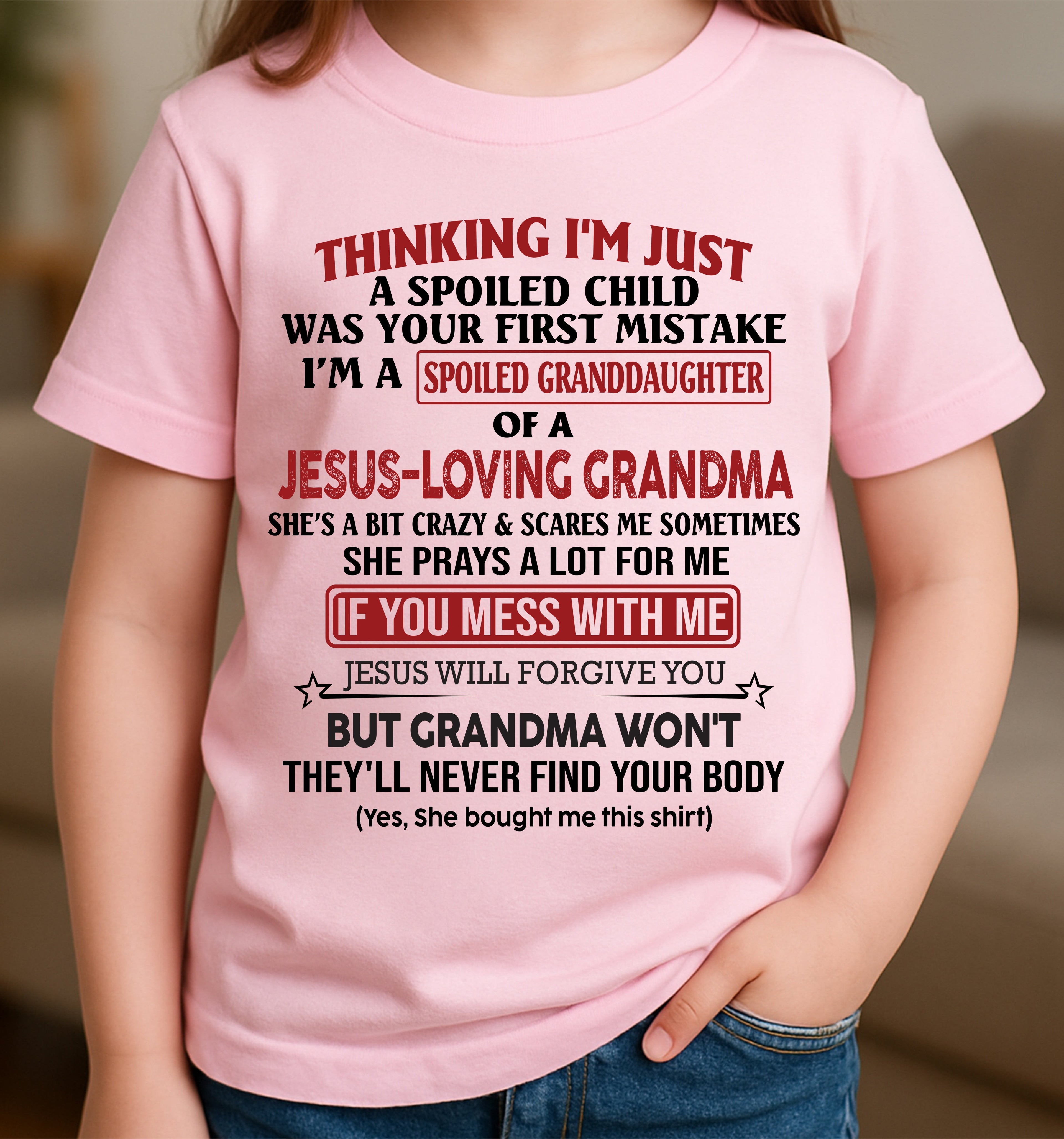Camiseta para niña cristiana – Mimada por la abuela – De la abuela a la nieta NGHL00 (SKU07-181-00)