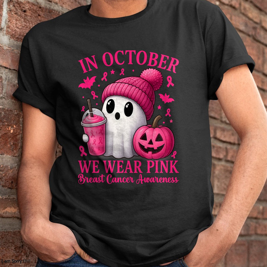Camiseta de Halloween para mujer con diseño de concienciación sobre el cáncer de mama en octubre, usamos rosa, camiseta/sudadera con capucha unisex de Halloween - NGHL00