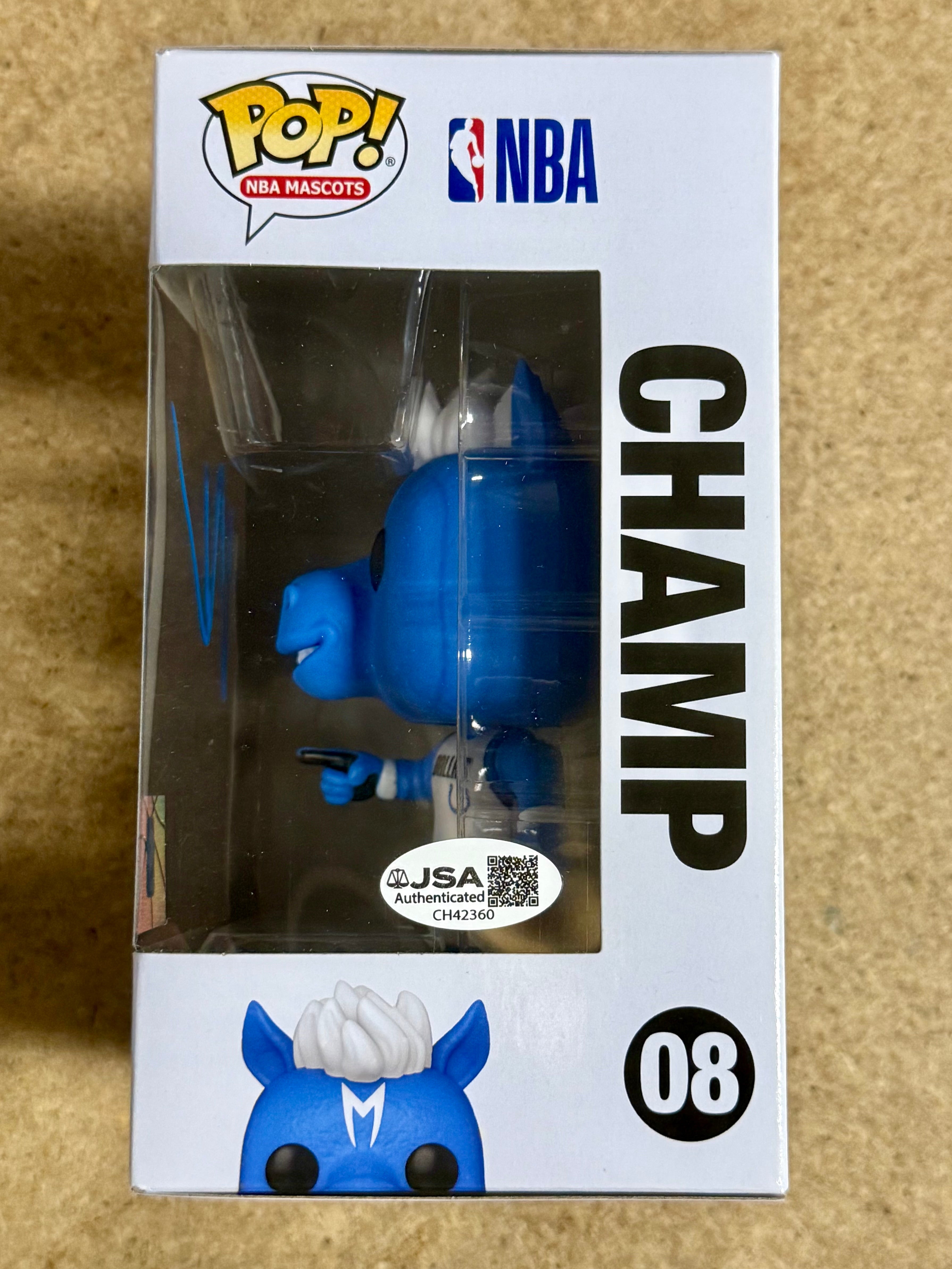¡Mark Cuban firmó el Funko Pop! #08 de la mascota Champ de los Dallas Mavericks de la NBA, con COA de JSA!