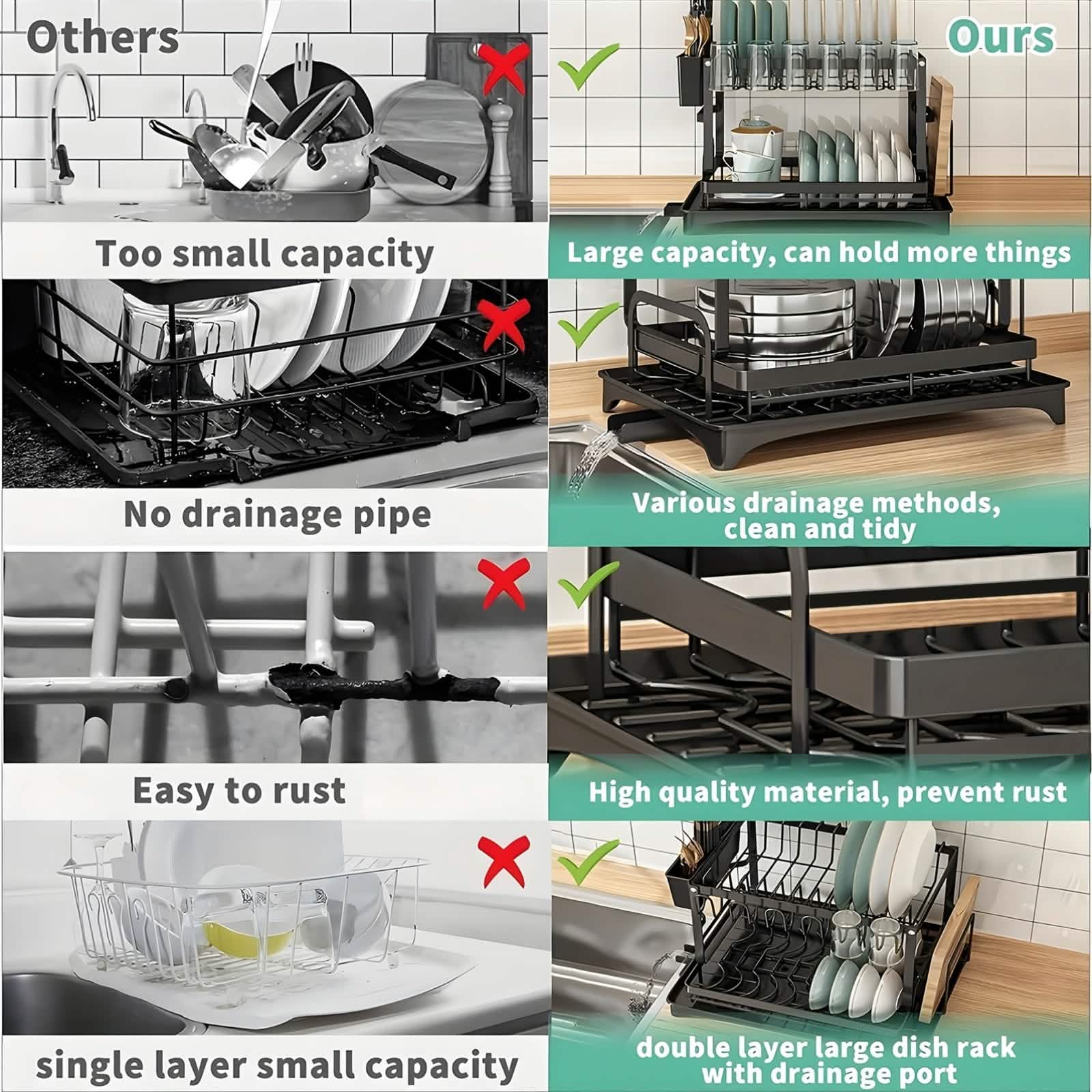 Estante escurreplatos metálico negro – 2 niveles / 3 niveles