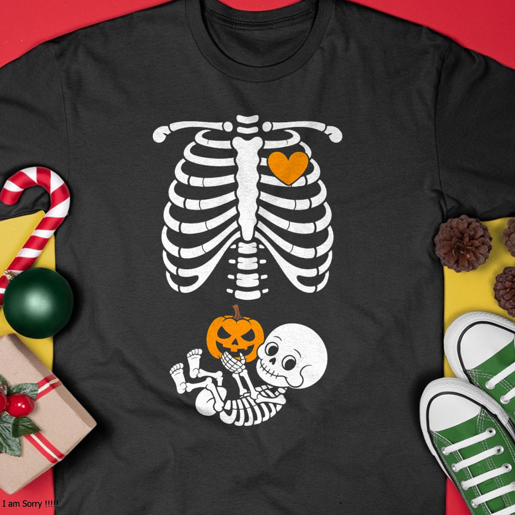 Camiseta de maternidad para Halloween con esqueleto de bebé y calabaza – Camiseta/Sudadera unisex de Halloween – NGHL00