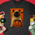 Divertida camiseta para mujer con diseño vintage de gato negro, calabaza de Halloween y fantasma espeluznante - Camiseta/Sudadera con capucha unisex de Halloween - NGHL00