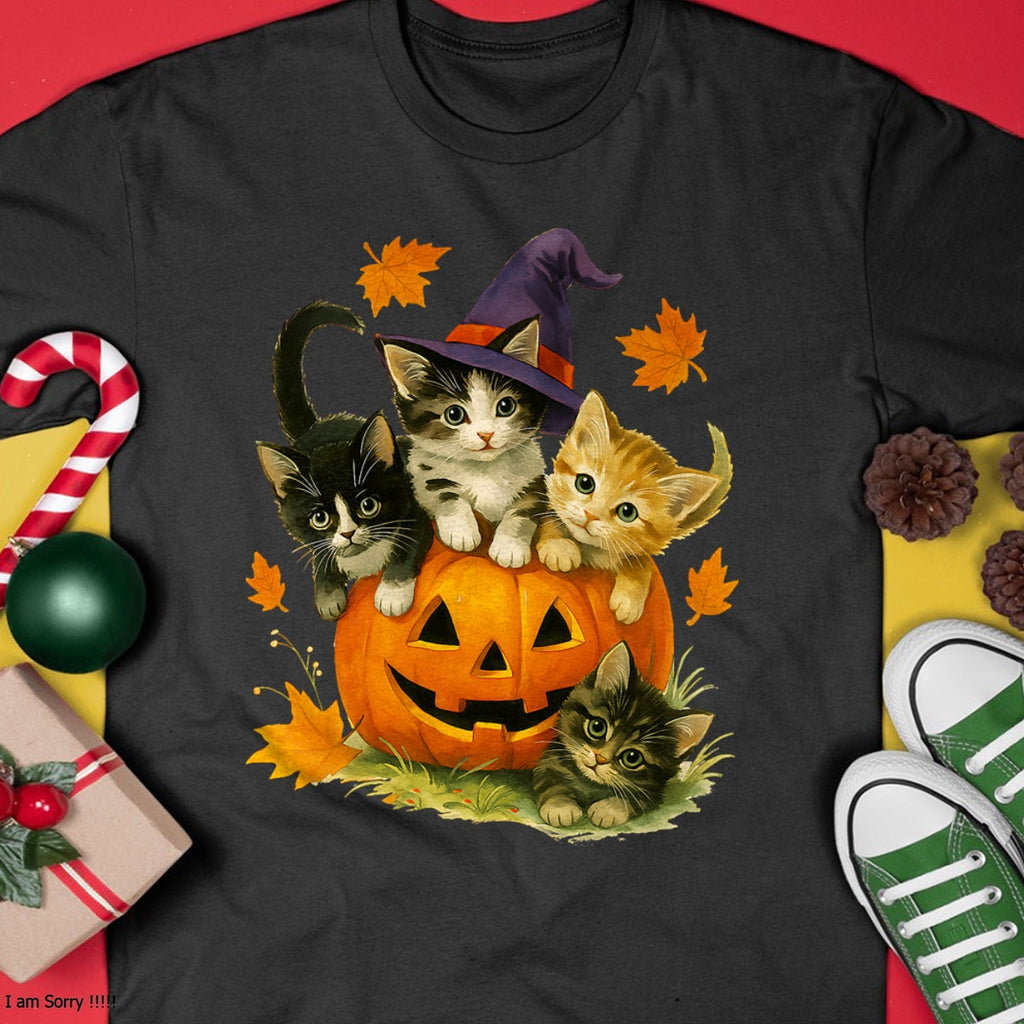 Camiseta vintage de calabaza de gato lindo de Halloween para la temporada espeluznante - Camiseta/sudadera con capucha unisex de Halloween - NGHL00