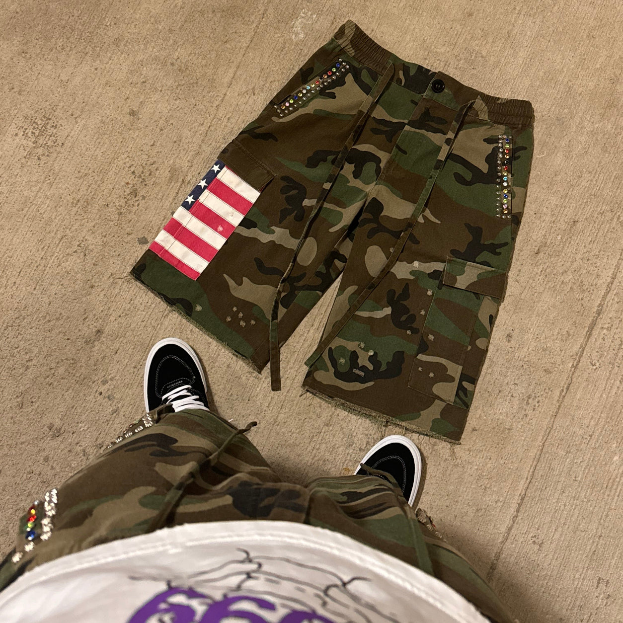 Americana Camo Pleated Rhinestone Shorts