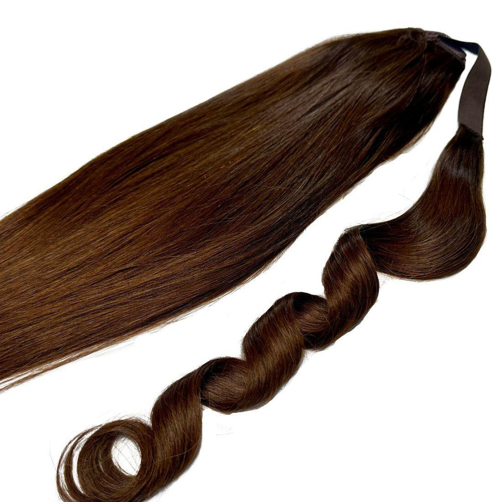 Cola de Caballo de Cabello Humano 100% Castaño Oscuro