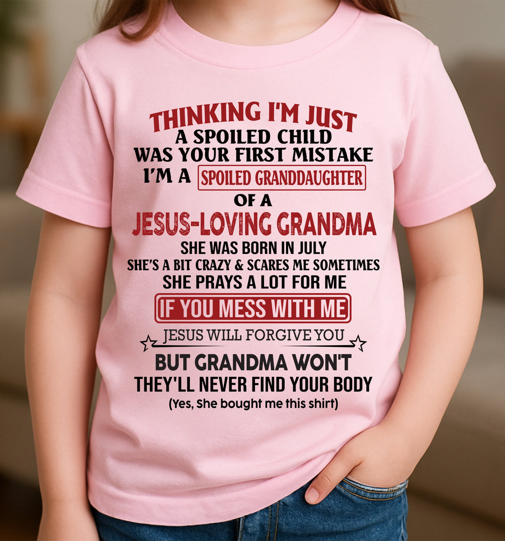 Camiseta de niña cristiana – Consentida por la abuela Edición de julio – De la abuela a la nieta NGHL07 (SKU07-181-07)