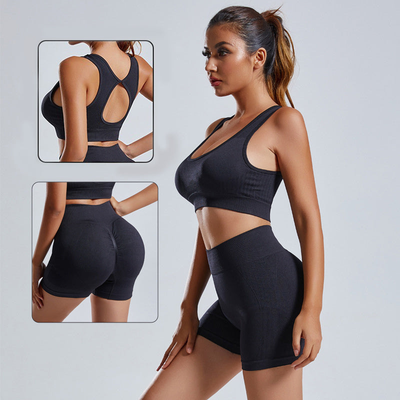 Conjunto de yoga de 2 piezas para mujer, chaleco y pantalones cortos, chándal sin costuras, ropa deportiva para gimnasio, leggings de cintura alta, trajes deportivos de fitness