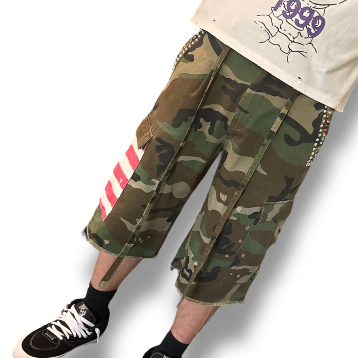 Americana Camo Pleated Rhinestone Shorts