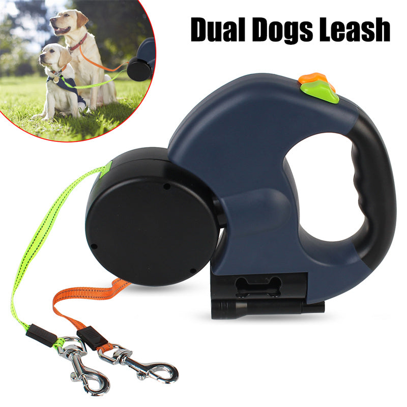 Dual Retractable Dog Leash with LED Flashlight — Walk 2 Dogs