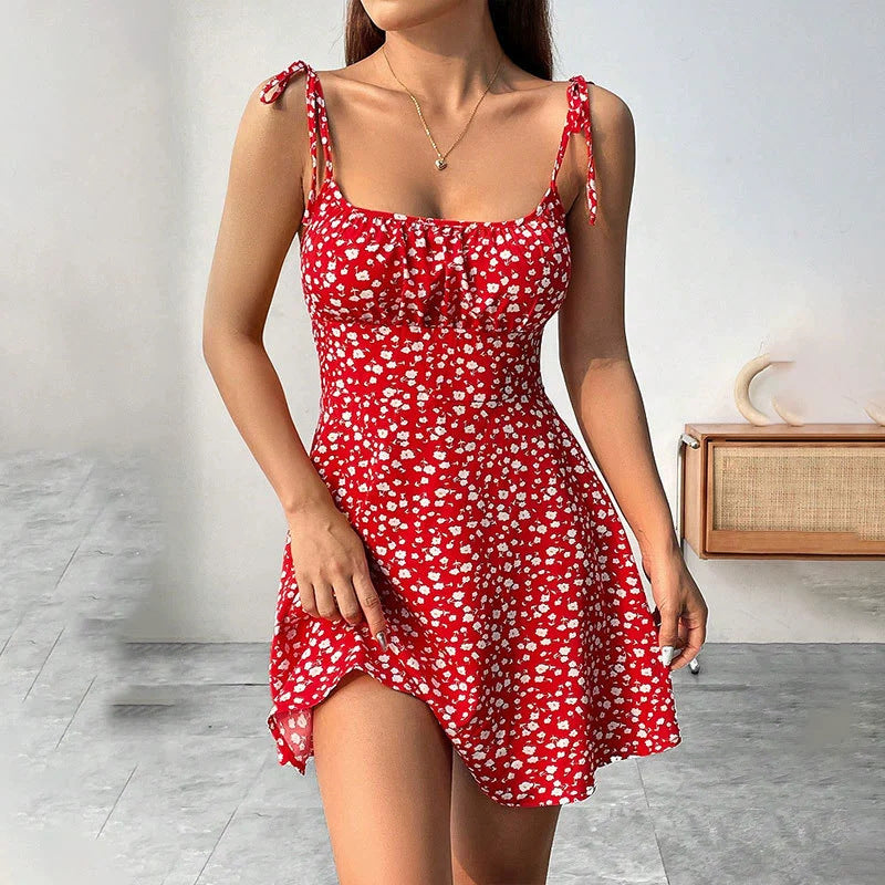 Minivestido acampanado floral para mujer — espalda abierta, 10 colores, de la XS a la XXL