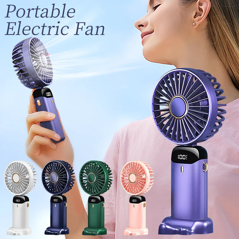 Miniventilador 3 en 1: pantalla LED, 5 velocidades, para cuello/escritorio/mano
