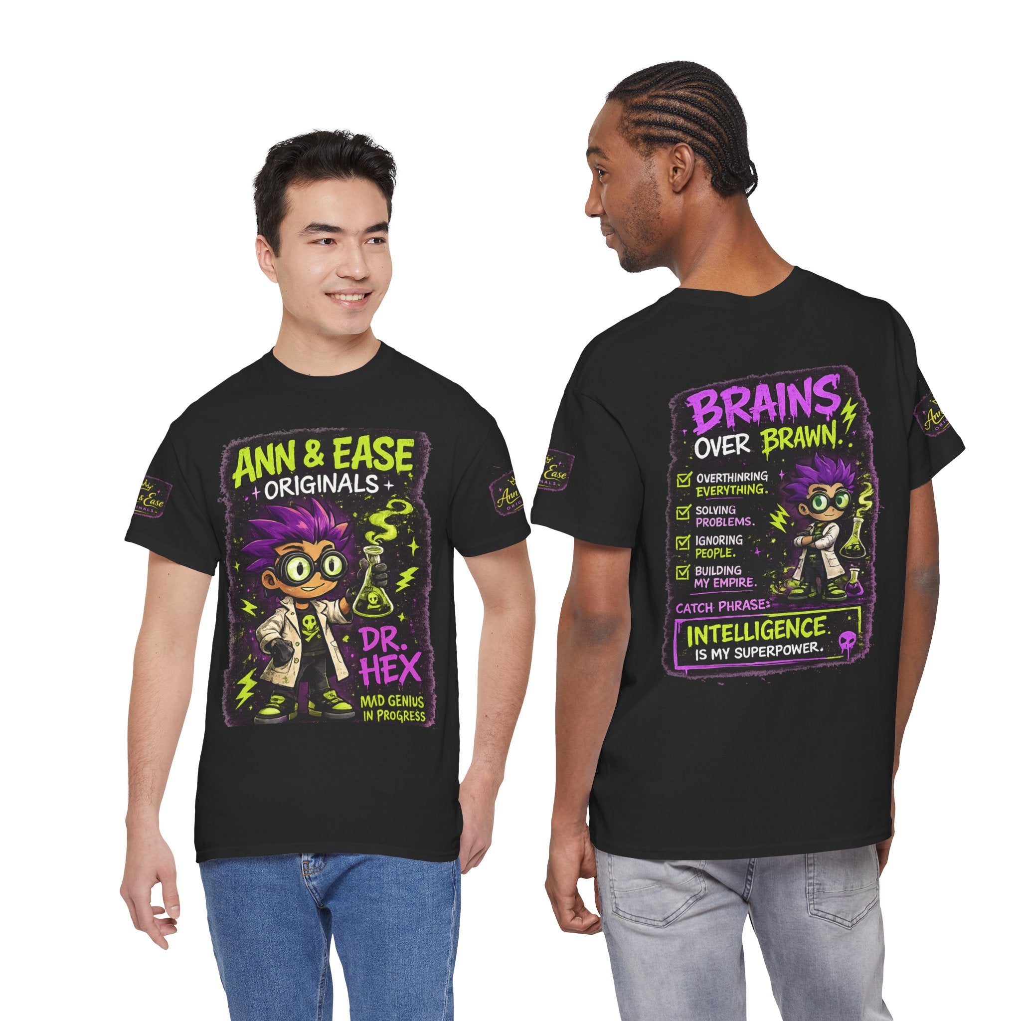 Dr. Hex Mad Scientist T-Shirt — 'Brains Over Brawn' Graphic Tee