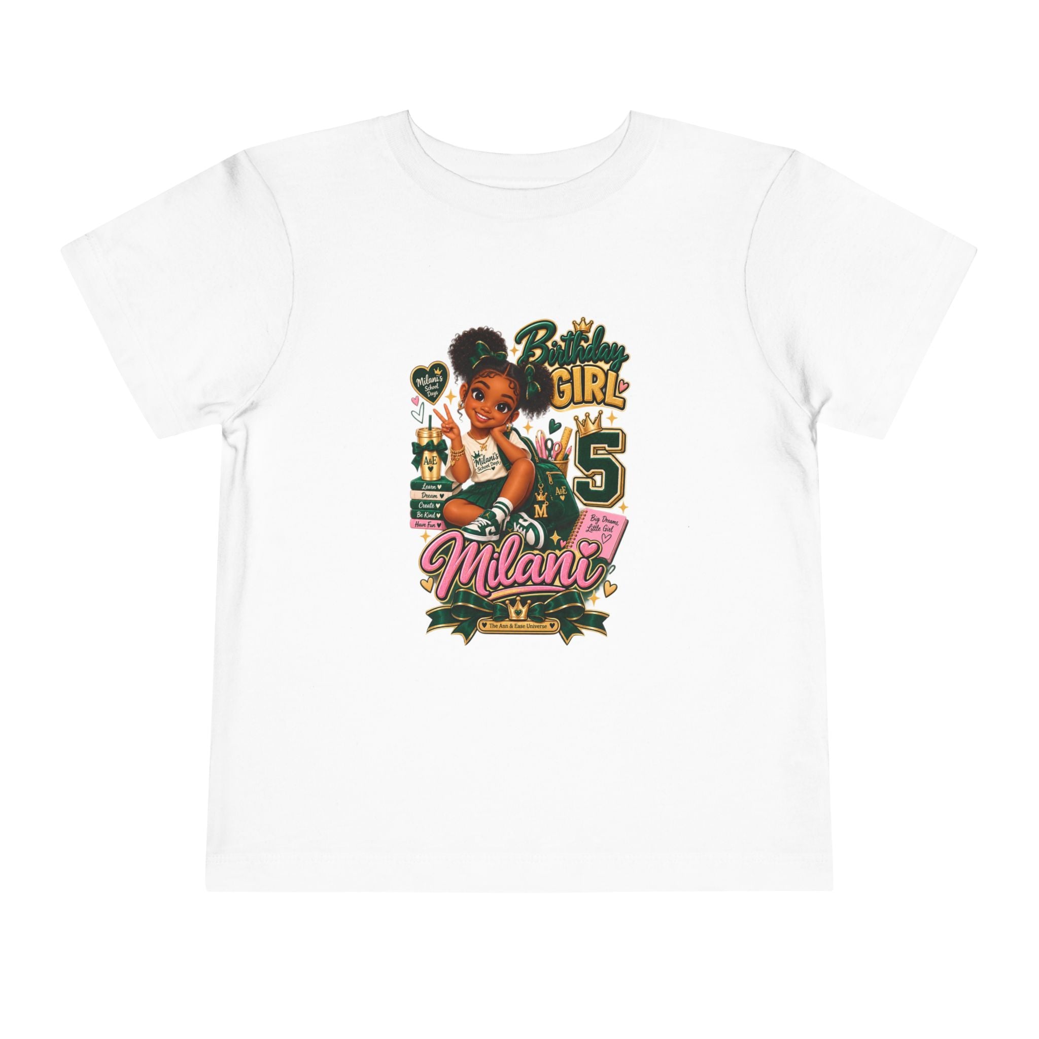 Toddler Tee — 'Milani's 5th Birthday' Cute Girl Graphic Shirt