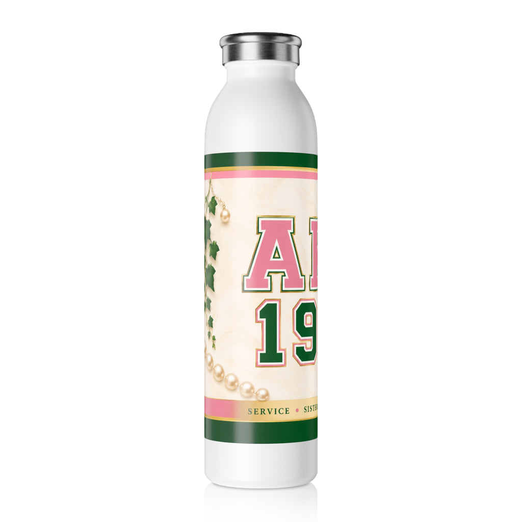 AKA 1908 Slim Water Bottle — Termo de acero inoxidable para hermandad, rosa y verde