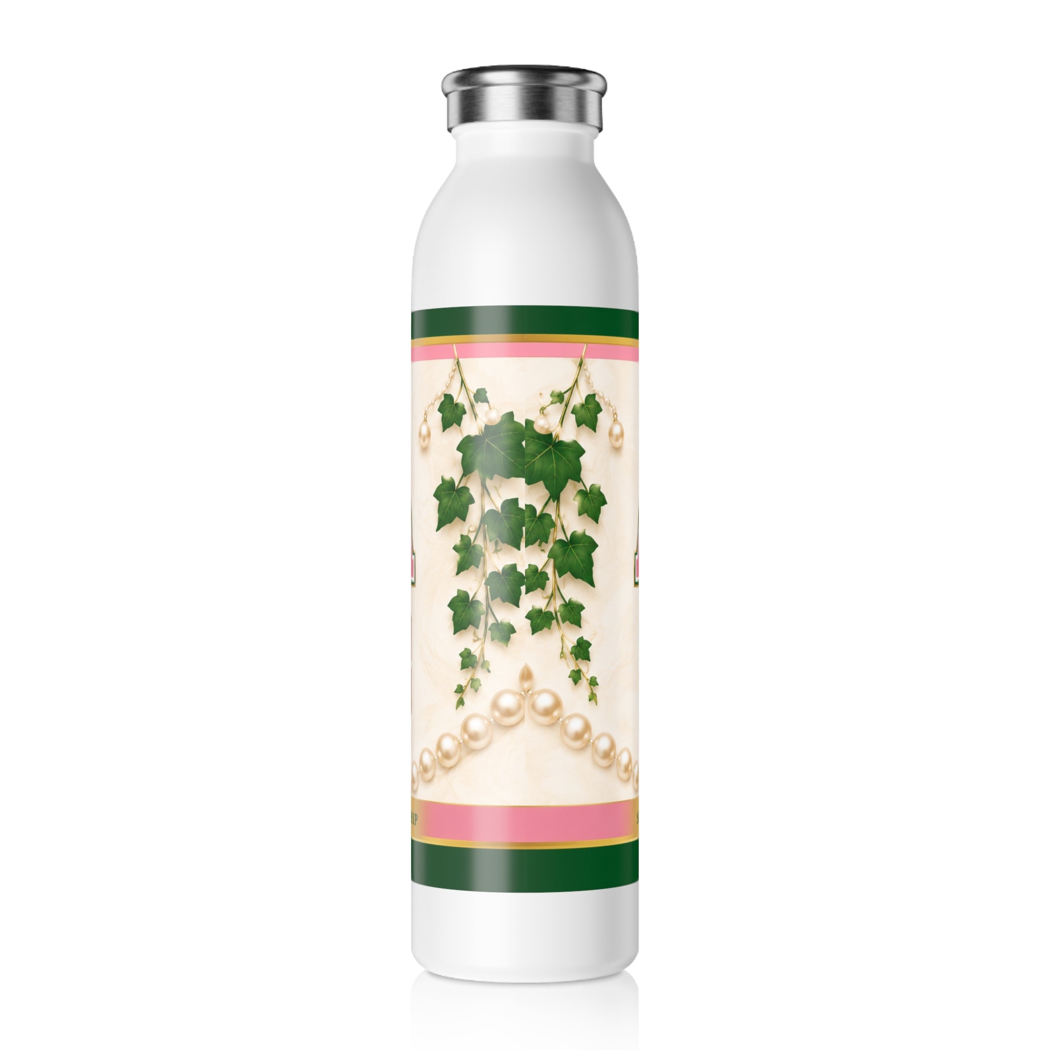 AKA 1908 Slim Water Bottle — Termo de acero inoxidable para hermandad, rosa y verde