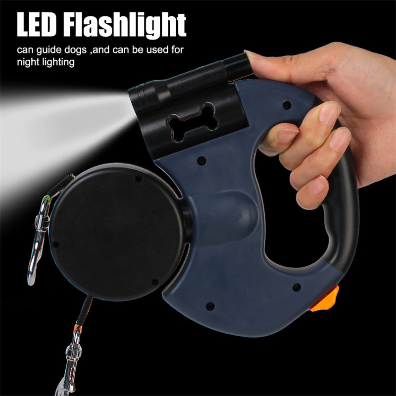 Dual Retractable Dog Leash with LED Flashlight — Walk 2 Dogs