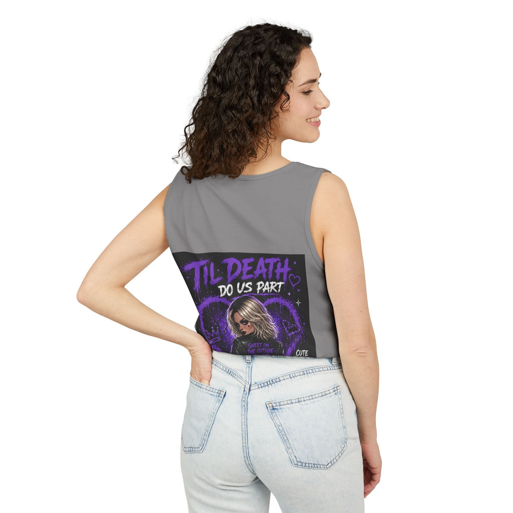 Camiseta sin mangas estampada — Ilustración gótica "Bastante peligrosa / Linda pero maldita"