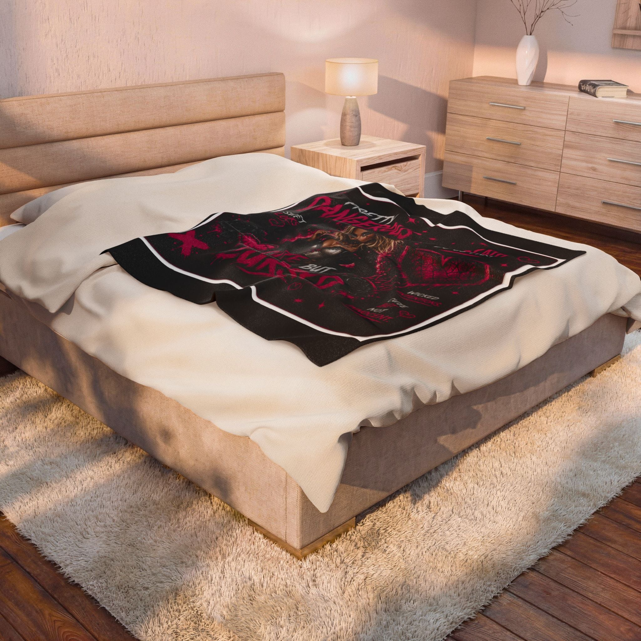 Cute But Cursed Velveteen Plush Blanket — Pretty Dangerous Gothic Heart Throw