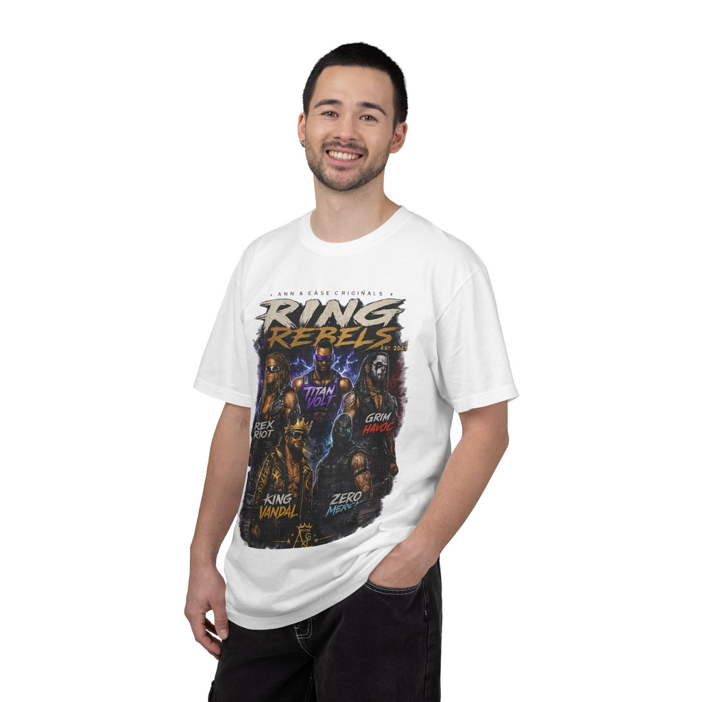 Playera — Camiseta gráfica Ring Rebels (Rex Riot, Titan Bolt, Grim Havoc, King Vandal, Zero Mercy)