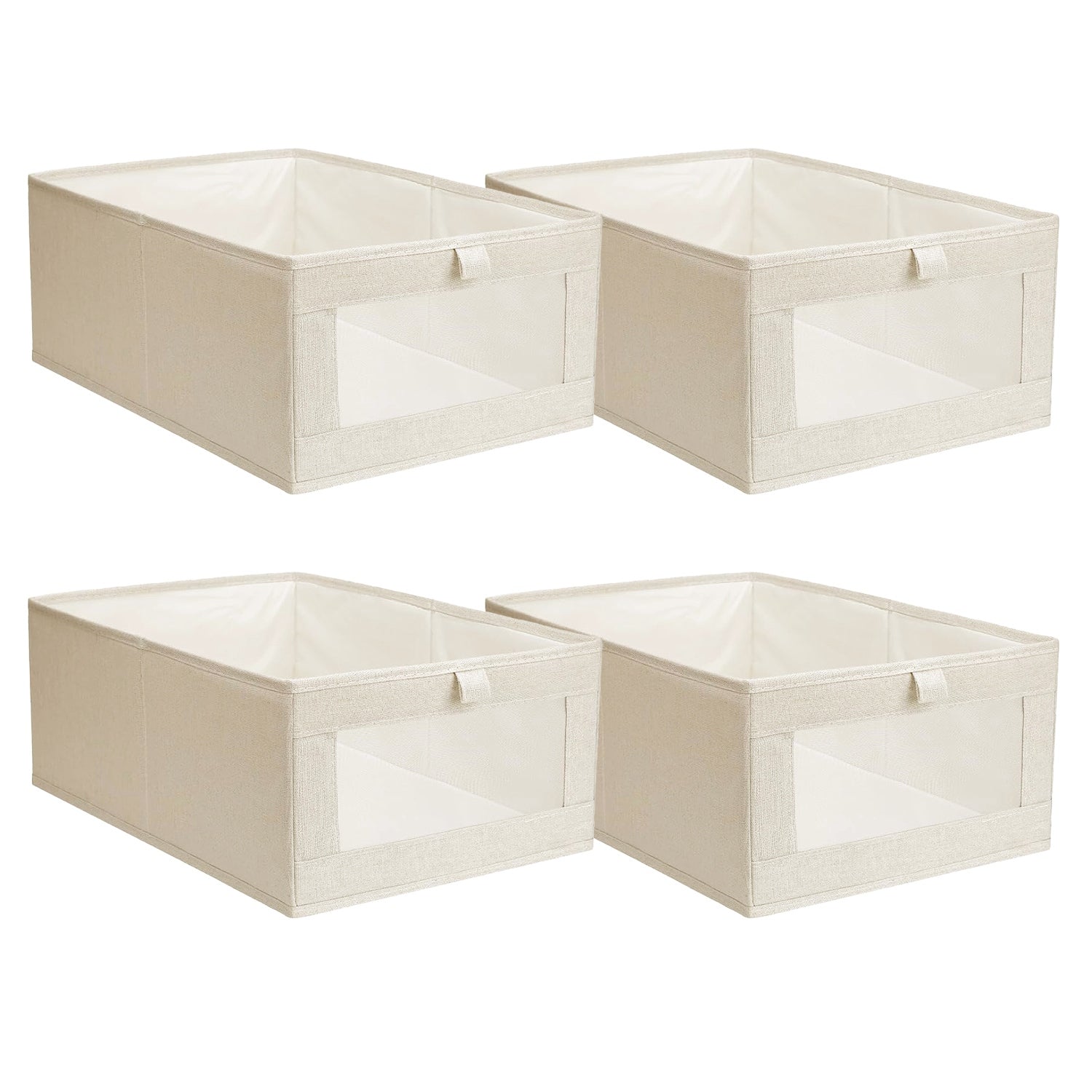 4 Cestas de almacenamiento plegables de lino para ropa, con ventana transparente visible, asa cómoda, multiusos, plegables, de tela, para armario