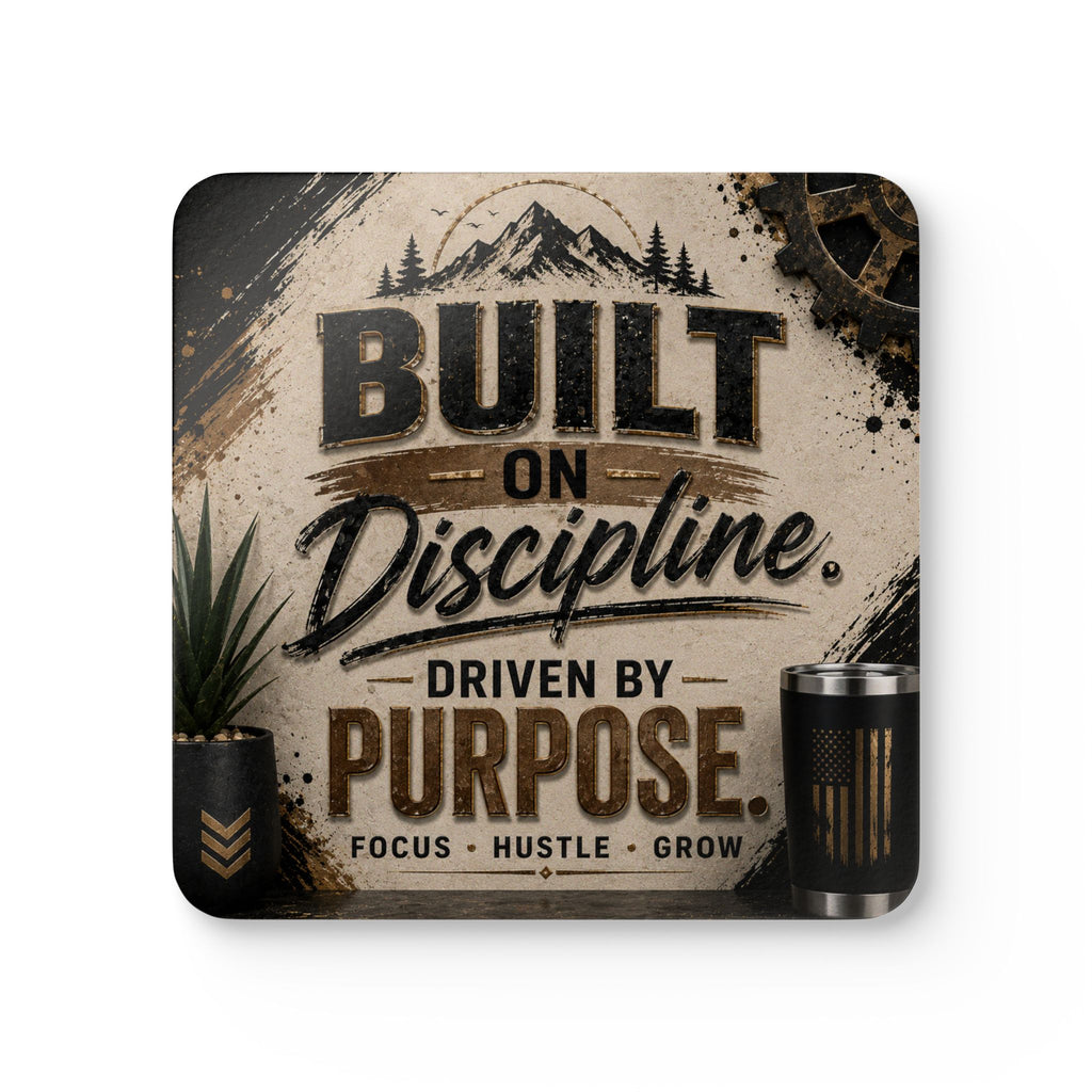 Motivational Cork Coaster Set — "Built on Discipline, Driven by Purpose"