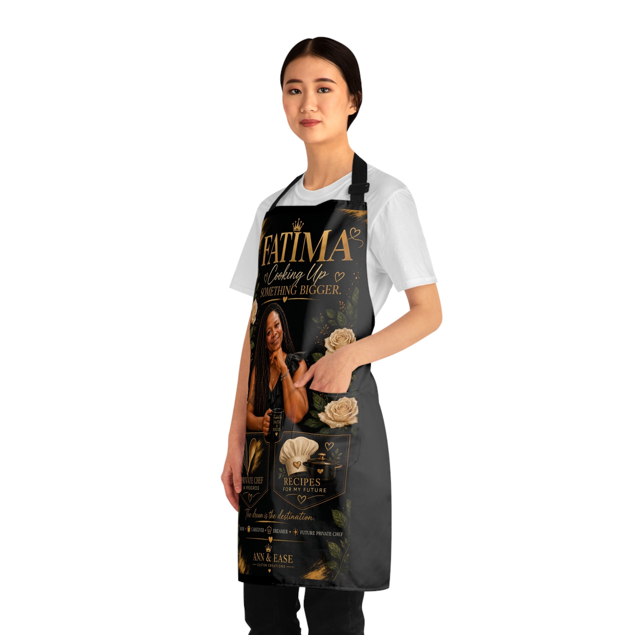 Personalized 'Fatima' Chef Apron – Custom Name Cooking Apron with Elegant Floral Design