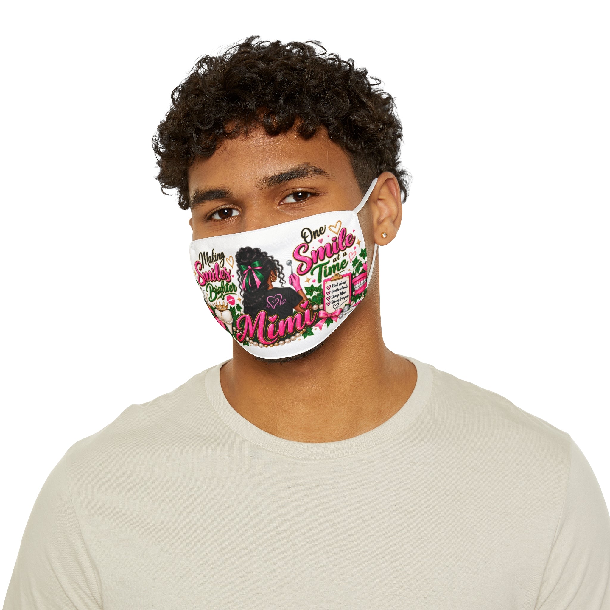 Mimi Floral Smile Polyester Face Mask — Adjustable Snug-Fit