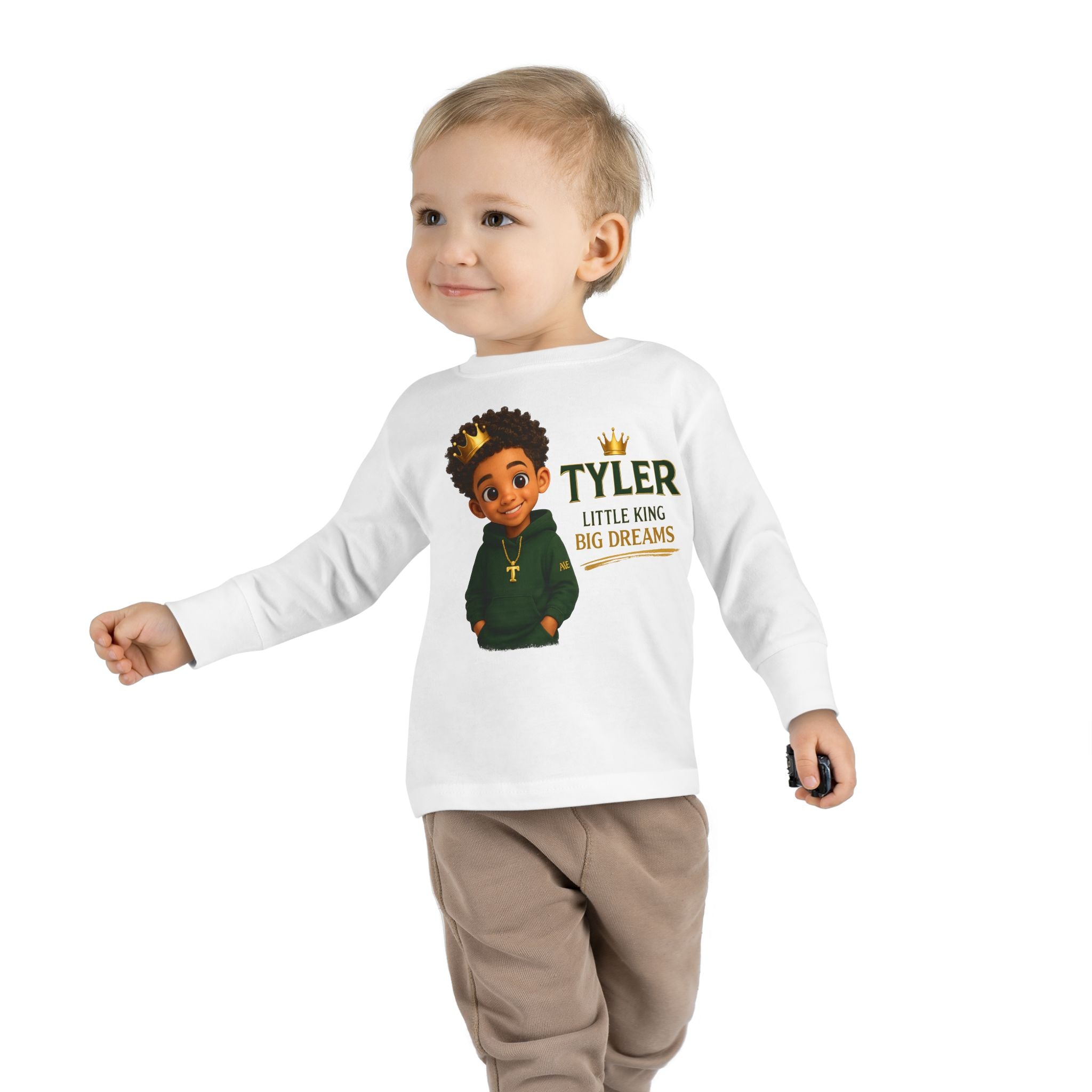 Toddler Tee — "Tyler" Little King Graphic Long Sleeve (Built on Faith, Fueled by Dreams)