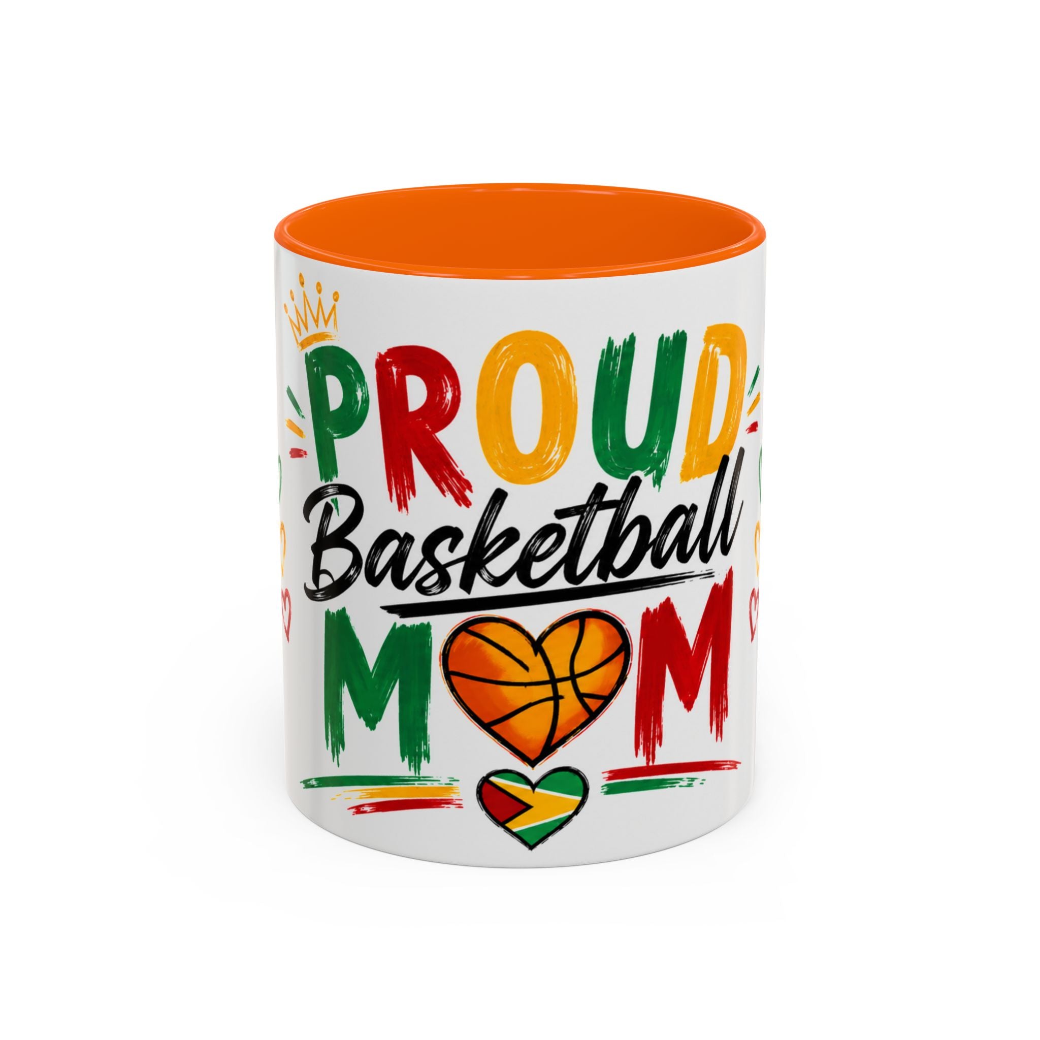 Proud Basketball Mom Accent Coffee Mug – Colorful Heart & Basketball Design (11/15oz)