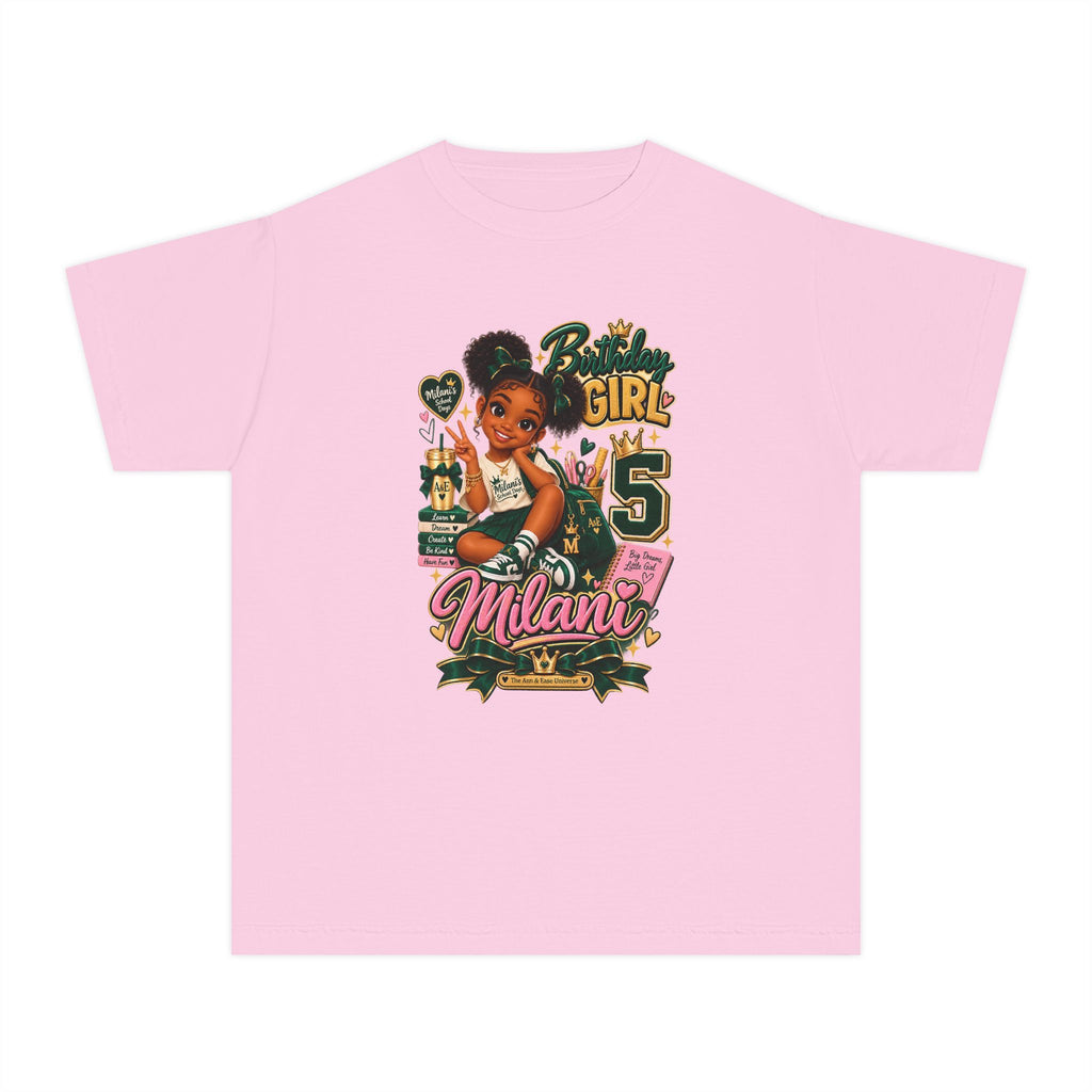 Youth Tee — "Birthday Girl 5" Personalized Kids' 5th Birthday Shirt
