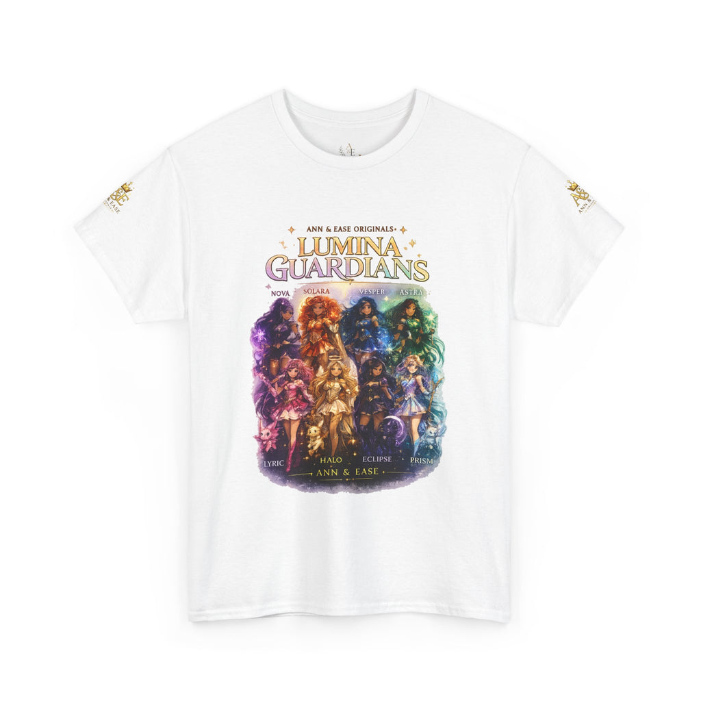 Camiseta gráfica Lumina Guardians — Camiseta con diseño de póster de personaje de fantasía a todo color