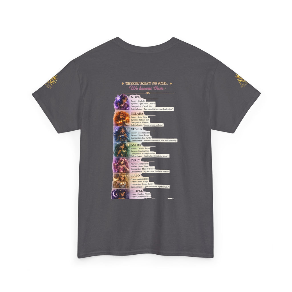 Camiseta gráfica Lumina Guardians — Camiseta con diseño de póster de personaje de fantasía a todo color