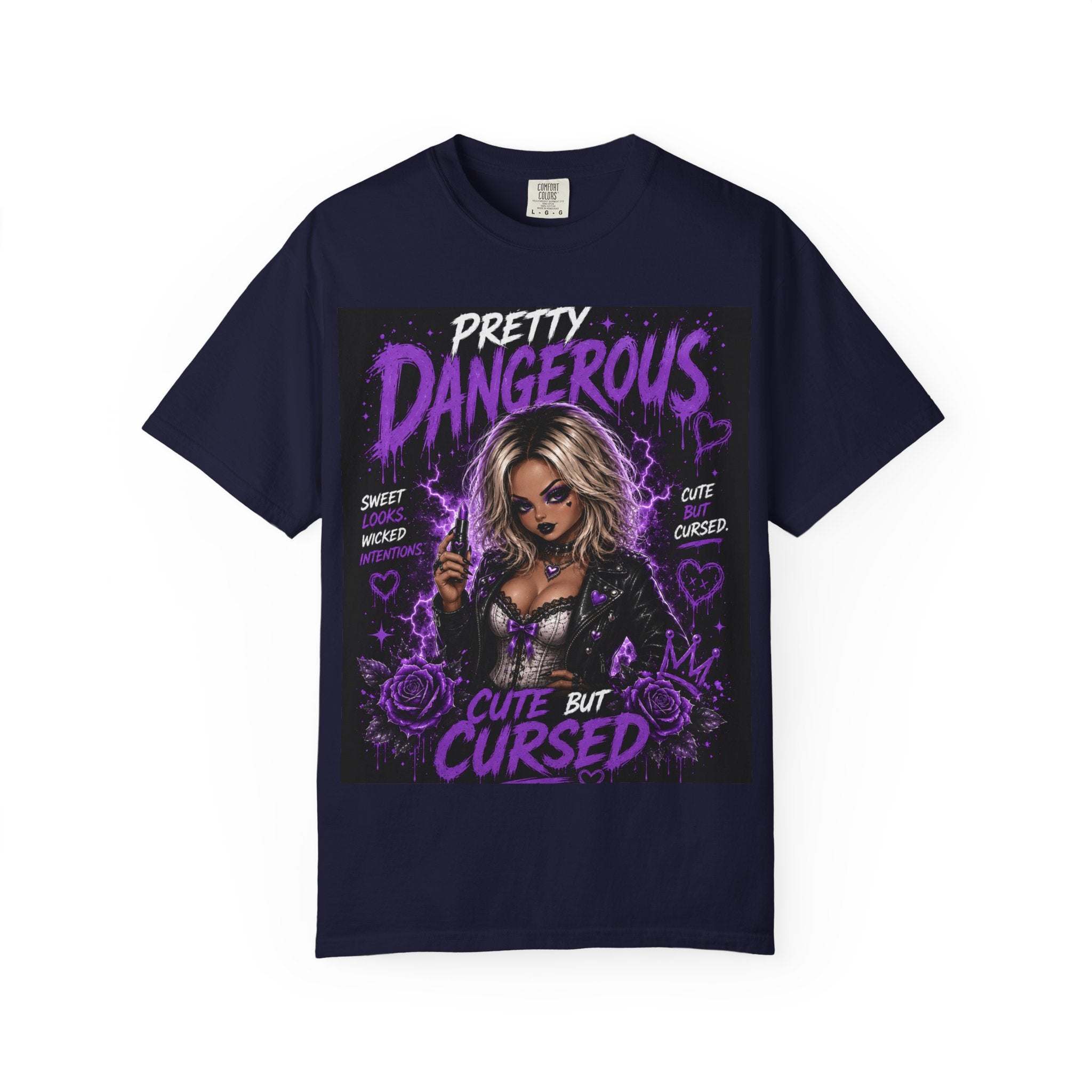 Pretty Dangerous "Cute But Cursed" T-Shirt — Gothic Purple Graphic Tee