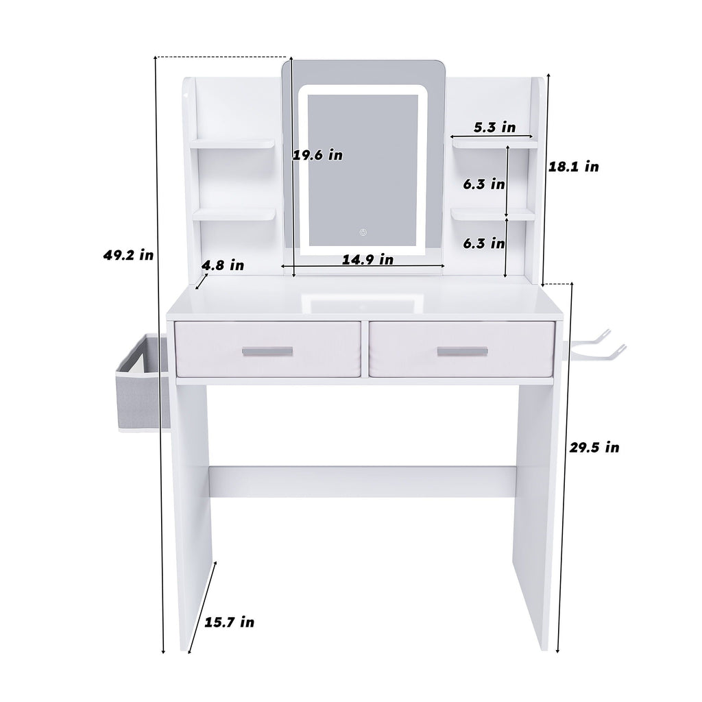 Elegante Tocador Espejo LED con Luces Ajustables, Cajones y Almacenamiento - Blanco