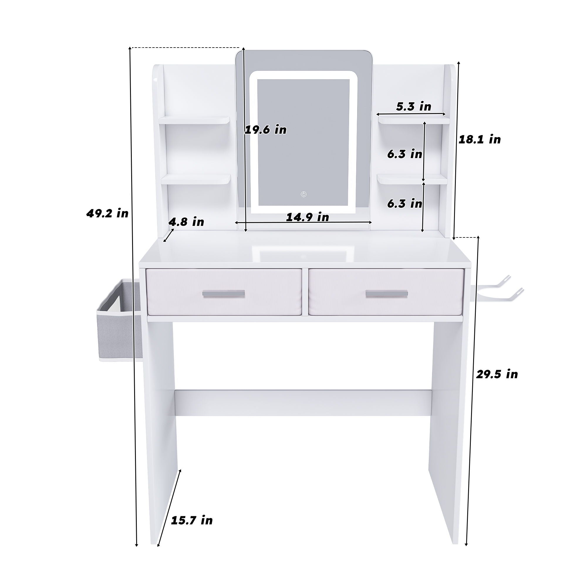Elegante Tocador Espejo LED con Luces Ajustables, Cajones y Almacenamiento - Blanco