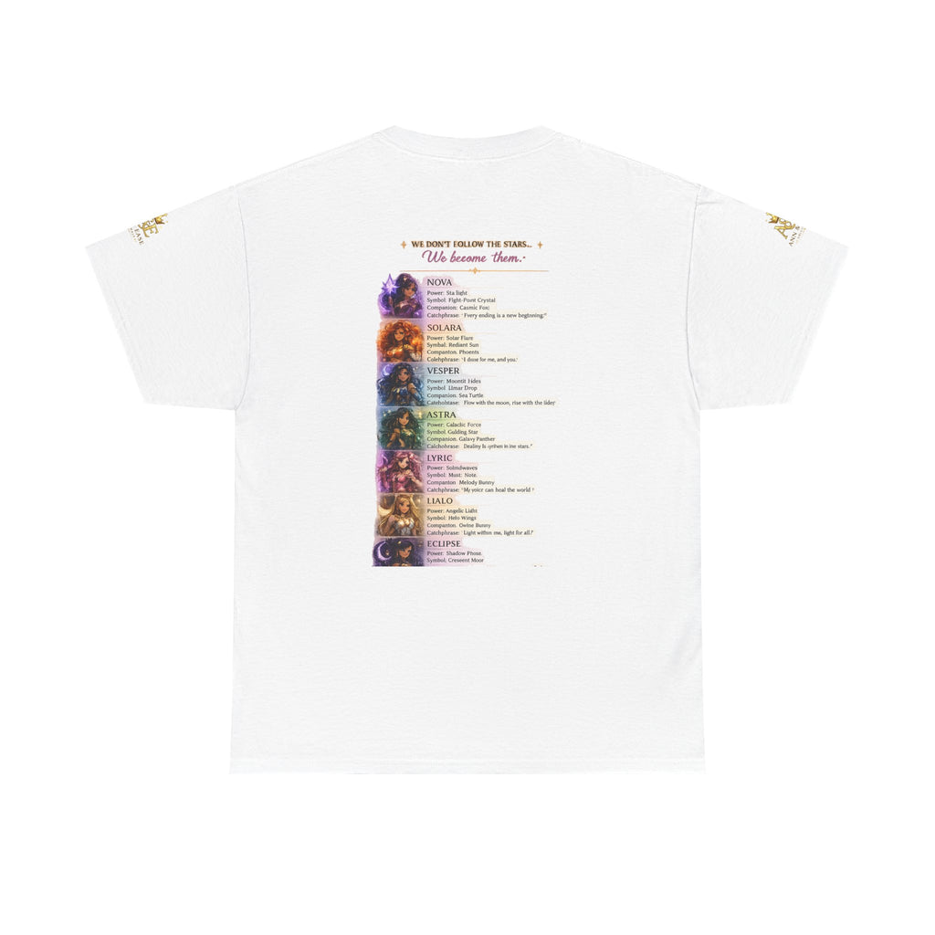 Camiseta gráfica Lumina Guardians — Camiseta con diseño de póster de personaje de fantasía a todo color