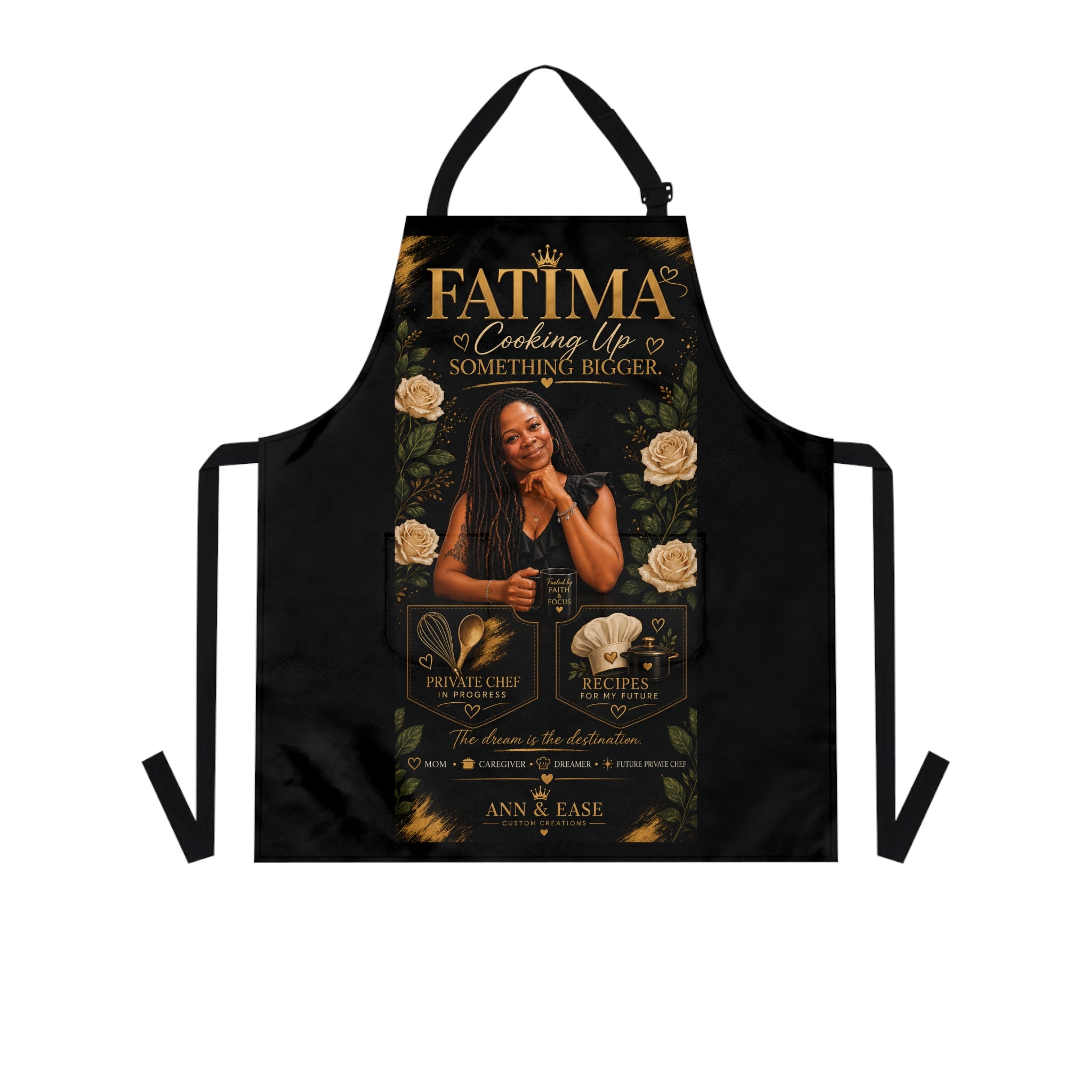 Personalized 'Fatima' Chef Apron – Custom Name Cooking Apron with Elegant Floral Design