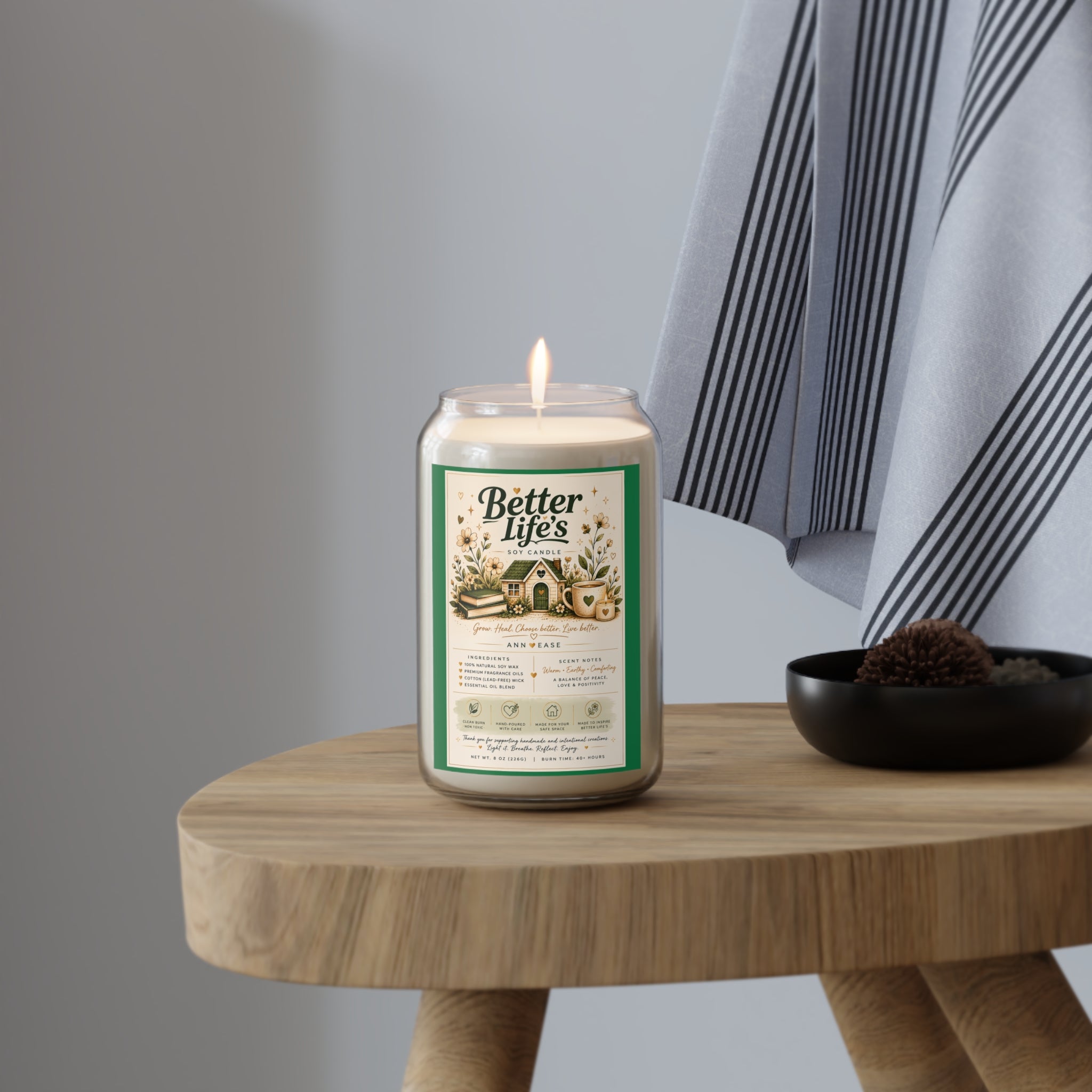Vela de soja aromática Better Life — 390 g, aroma Cozy Cottage