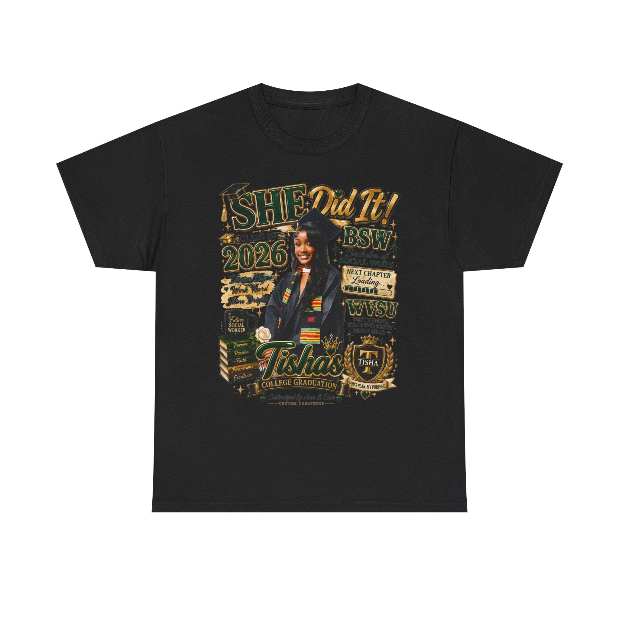 BSW Graduation T‑Shirt — "She Did It!" Personalized 2026 Social Work Grad Tee