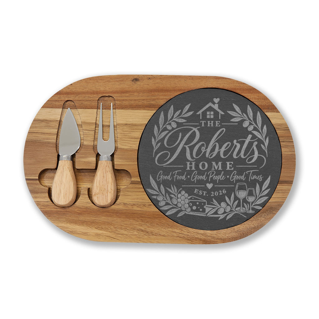 Personalized Engraved Charcuterie Board — Custom Family Name Cheese Serving Set