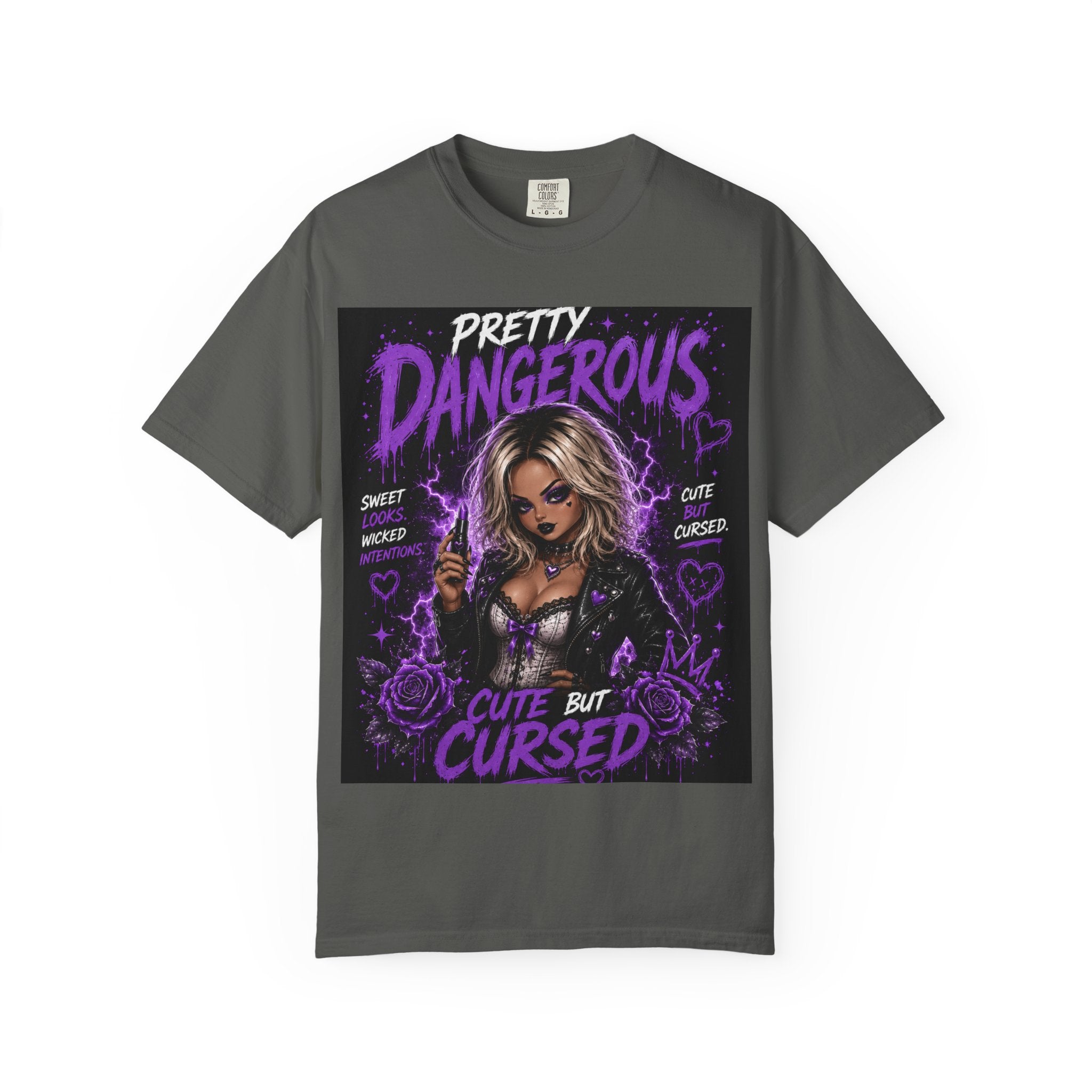 Pretty Dangerous "Cute But Cursed" T-Shirt — Gothic Purple Graphic Tee