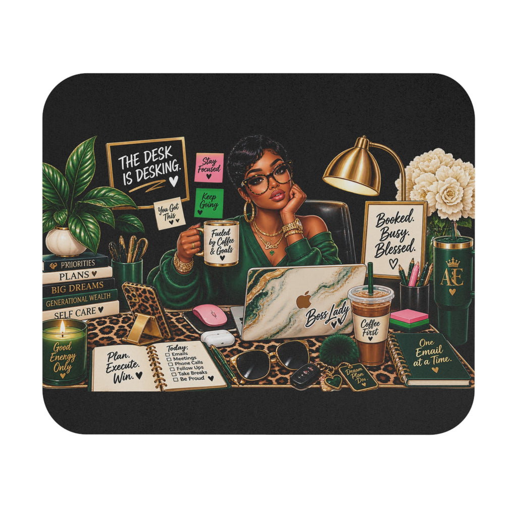 Boss Lady Desk Mouse Pad — Motivational Office Decor with "Booked, Busy, Blessed" Design