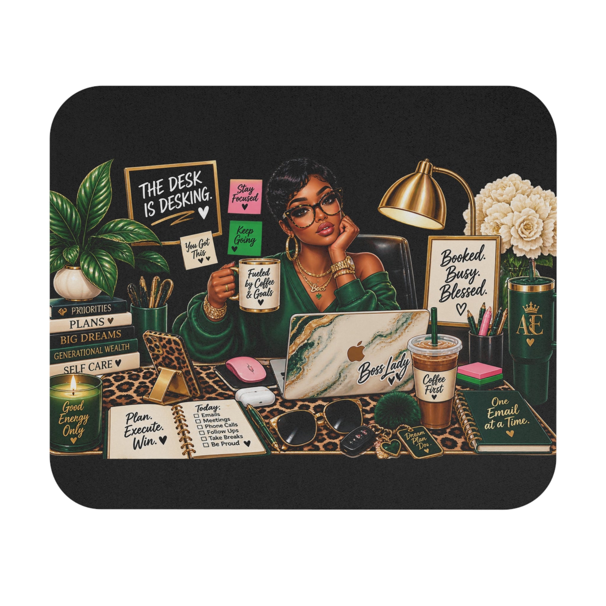 Boss Lady Desk Mouse Pad — Motivational Office Decor with "Booked, Busy, Blessed" Design