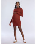 Vestido mini de punto acanalado de manga larga con cuello redondo Maternity de Motherhood Maternity, Talla