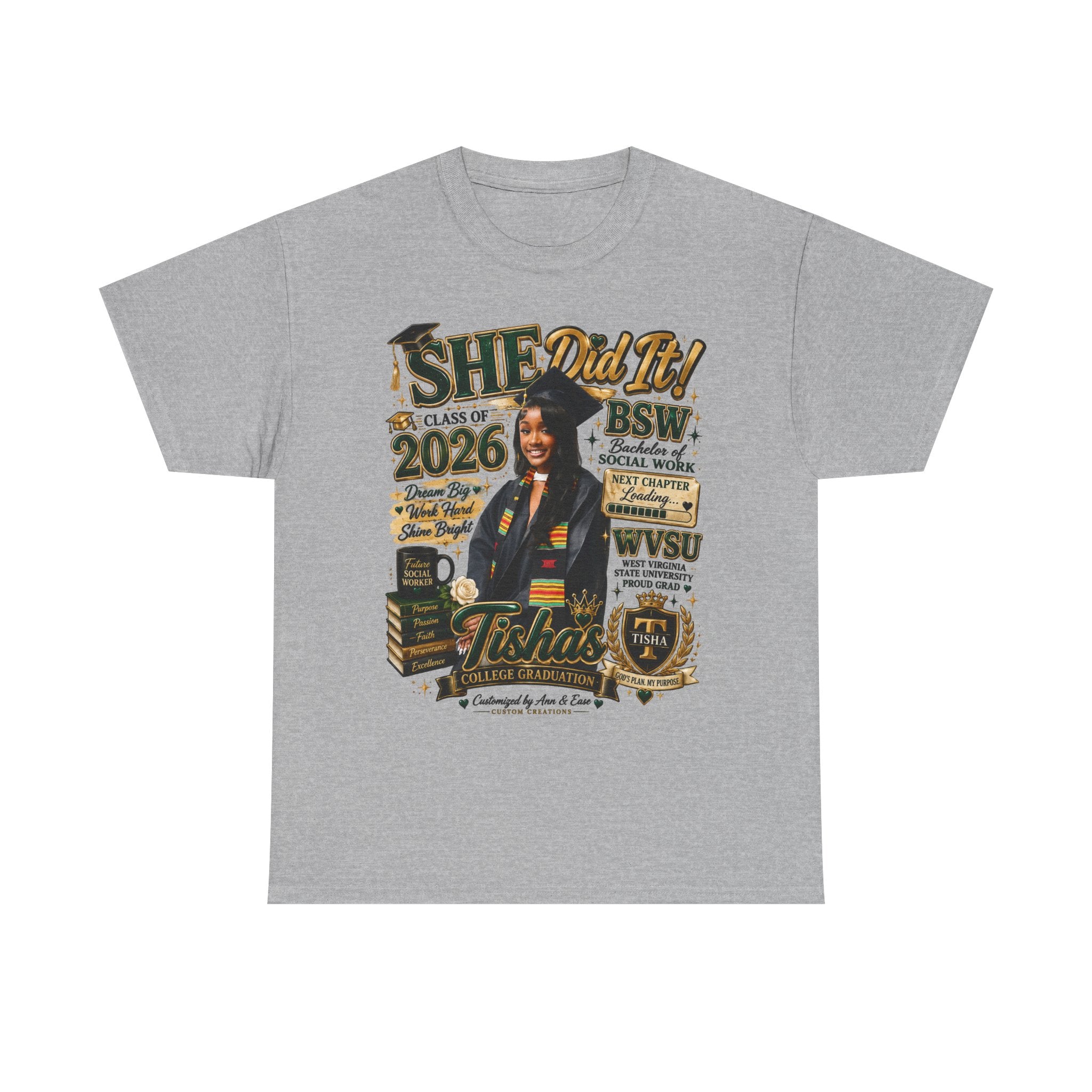 BSW Graduation T‑Shirt — "She Did It!" Personalized 2026 Social Work Grad Tee