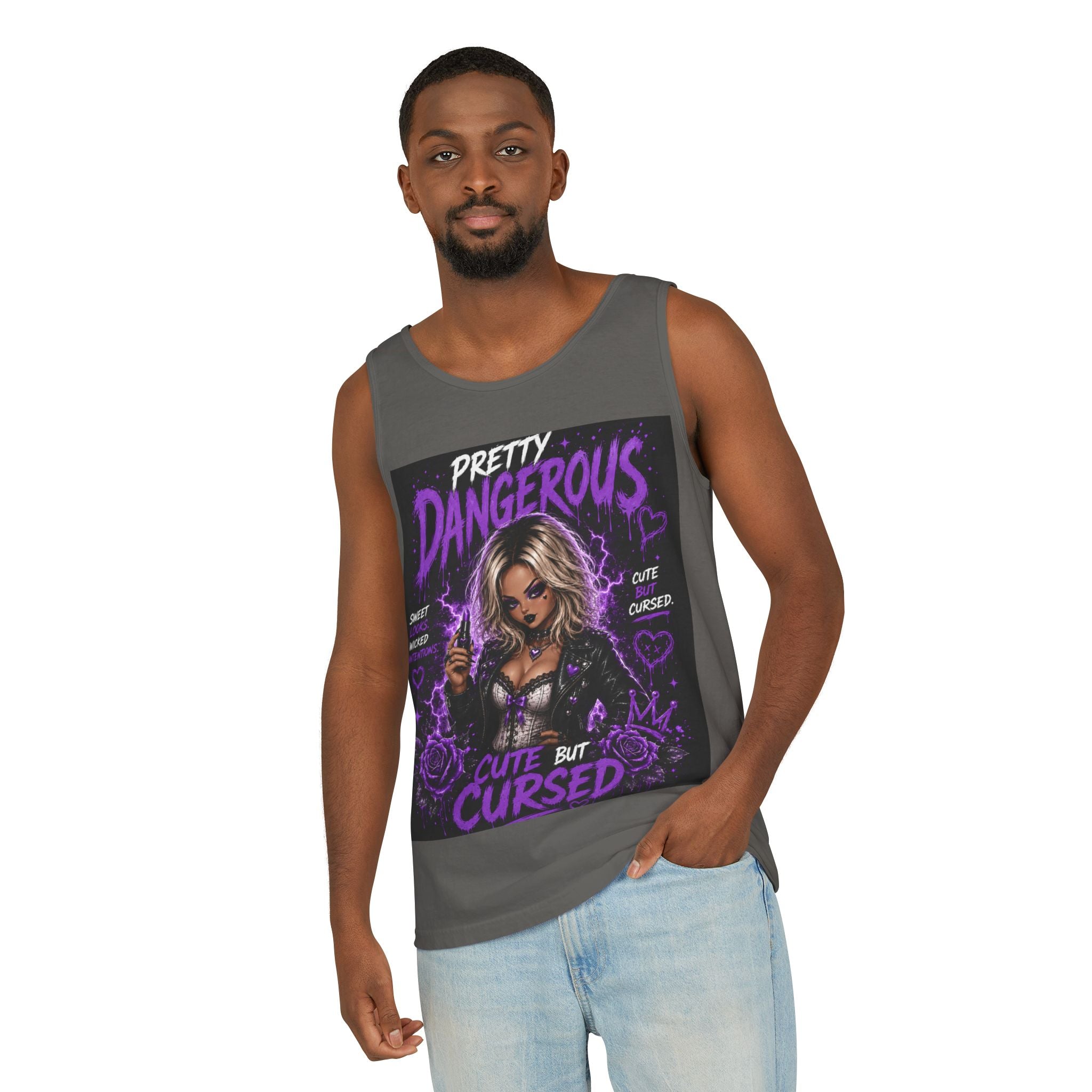 Graphic Tank Top — "Pretty Dangerous / Cute But Cursed" Goth Illustration
