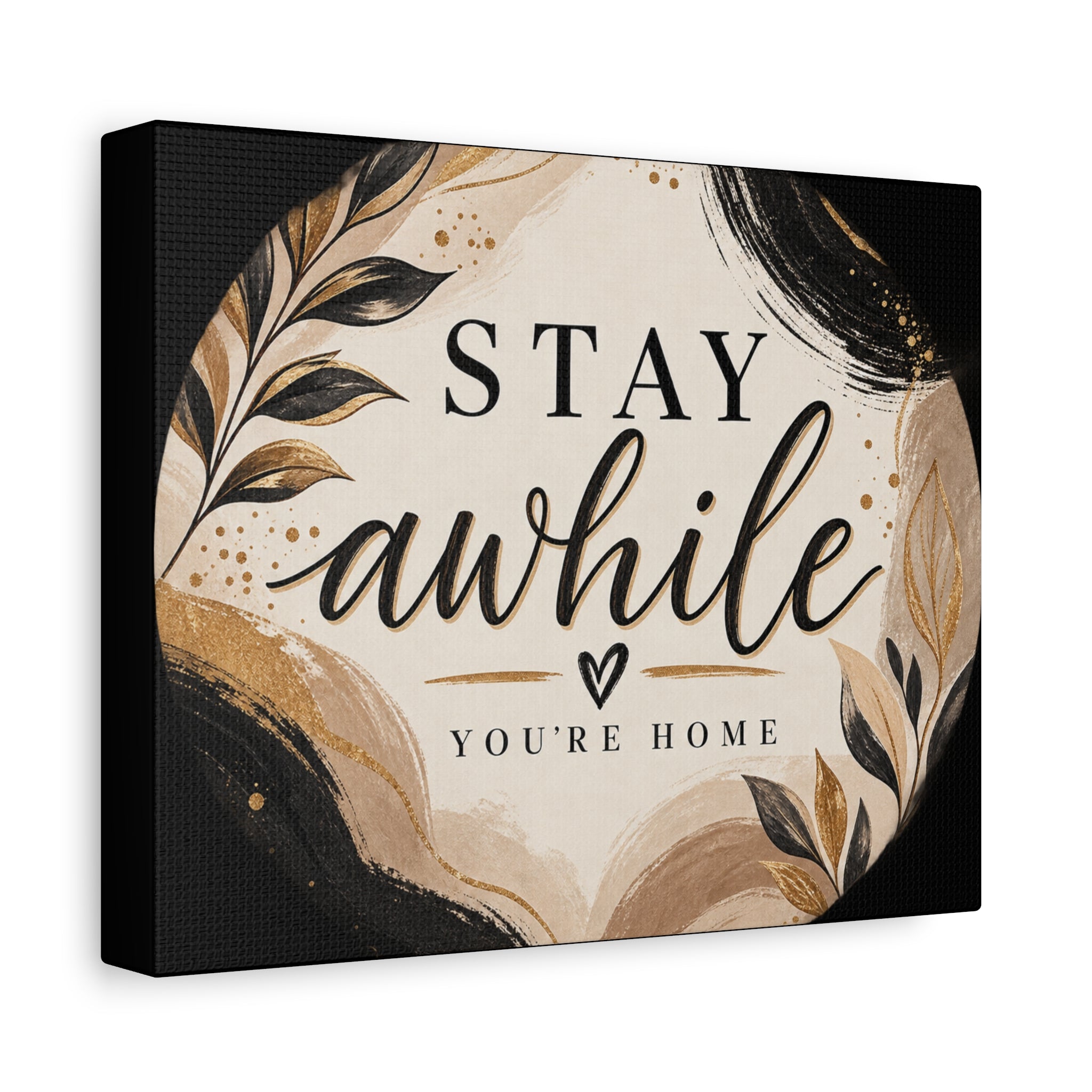 Stay Awhile You’re Home Canvas Wall Art — Neutral Boho Welcome Sign