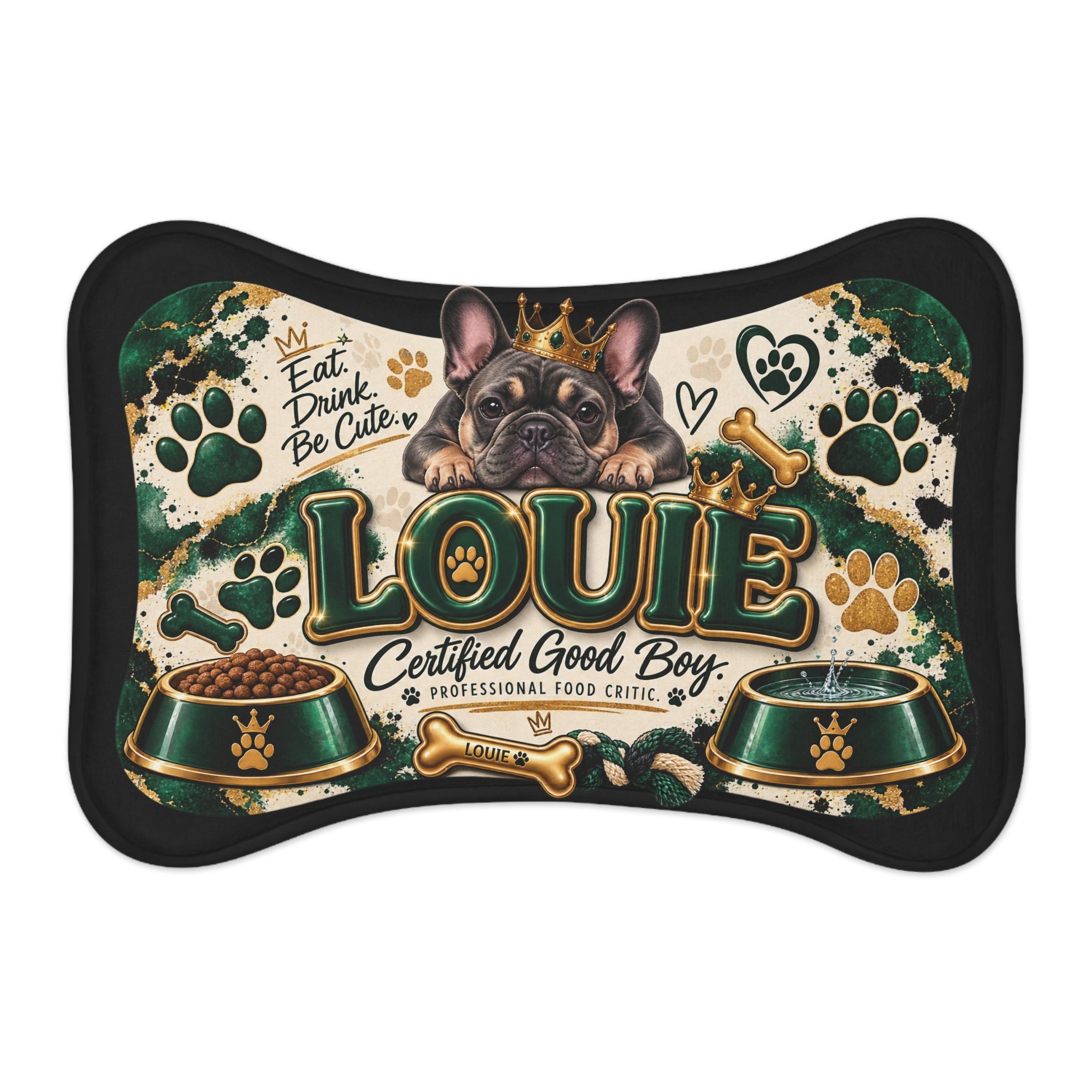 Personalized 'Louie' Dog Feeding Mat — "Certified Good Boy" Non-Slip Pet Placemat
