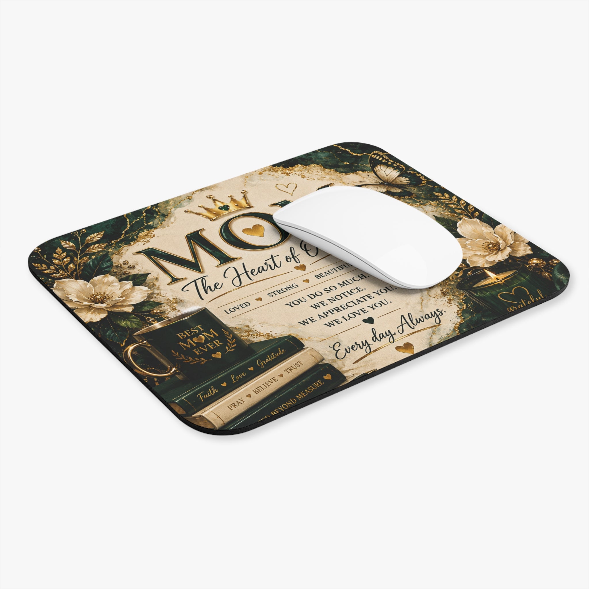Mom The Heart of Our Family Mouse Pad — Gift for Mother, Appreciation Desk Mat