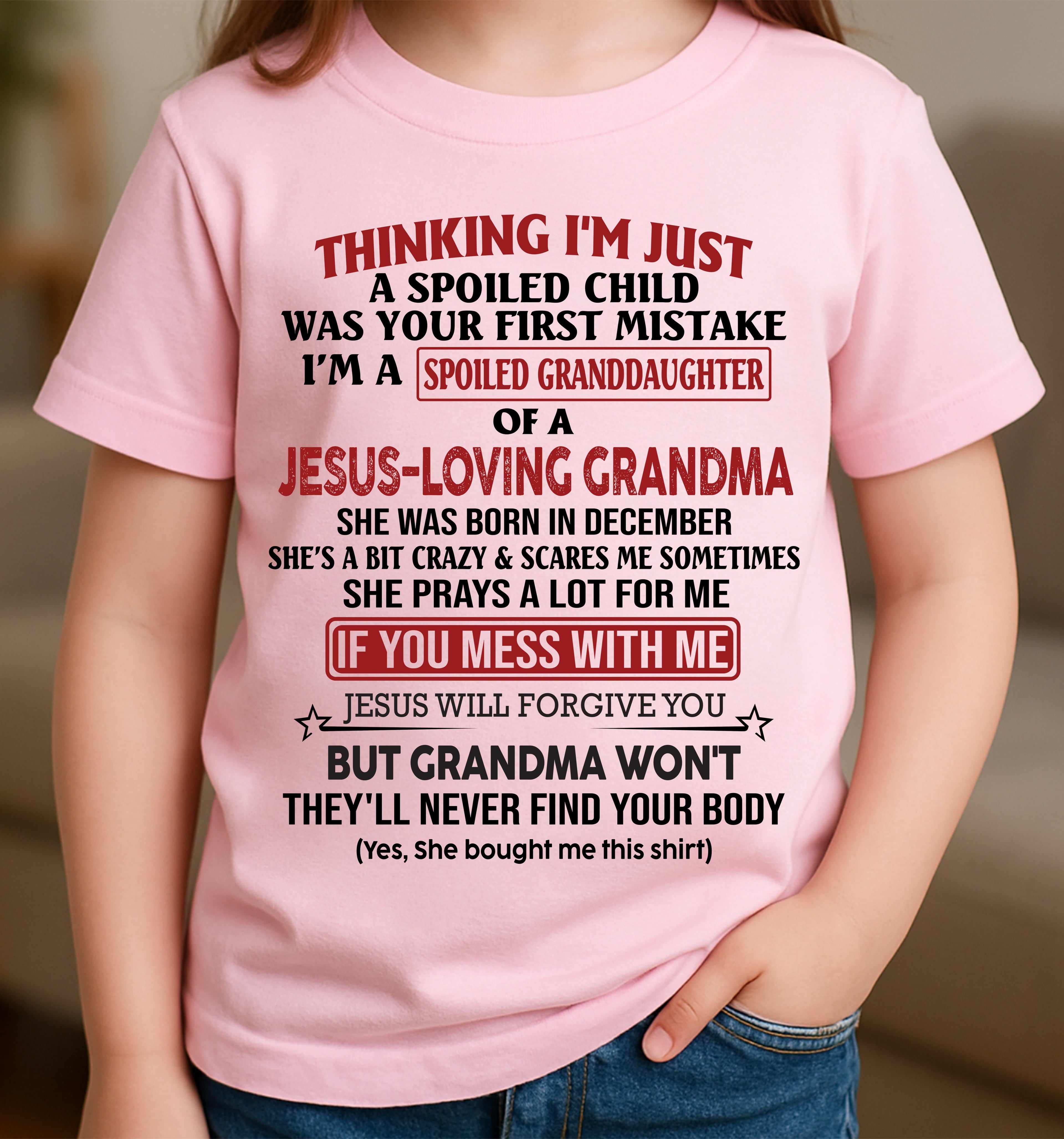 Camiseta de Niña Cristiana – Consentida por la Abuela Edición Diciembre – De la Abuela a la Nieta NGHL12 (SKU07-181-12)